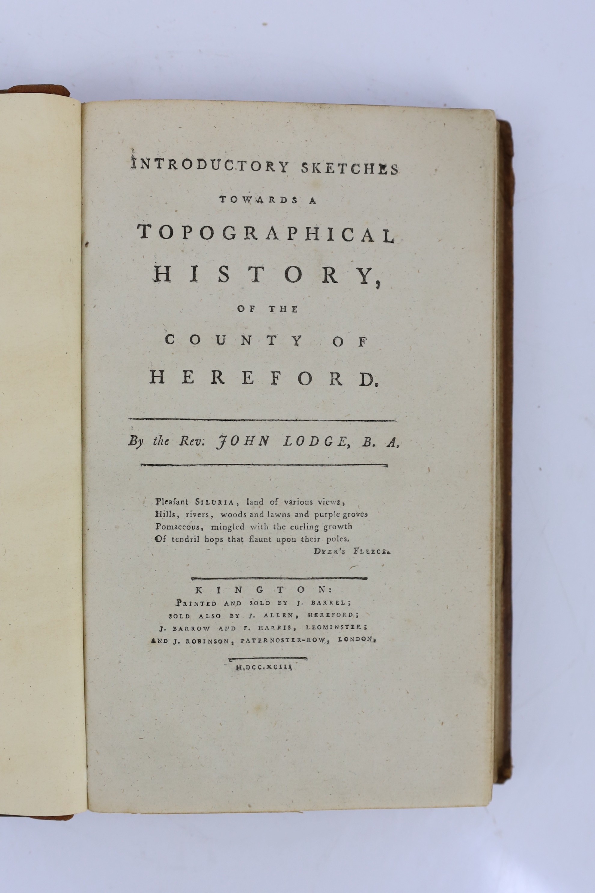 HEREFORDS: Lodge, Rev. John - Introductory Sketches towards a Topographical History, of the County of Hereford.
